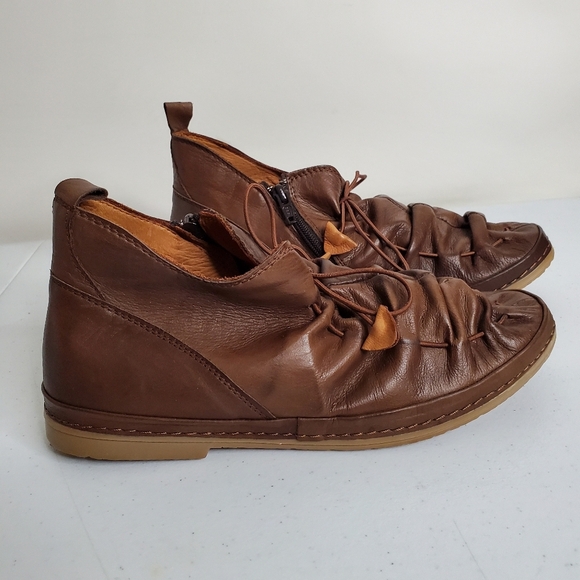 Lemon n’ Lime Leather Ankle Boot Size 41 Brown Lace-up Scrunch Comfort Bootie - Picture 3 of 16